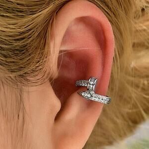 Silver Zircon Nail Cuff Earring, Cartilage, Minimalist